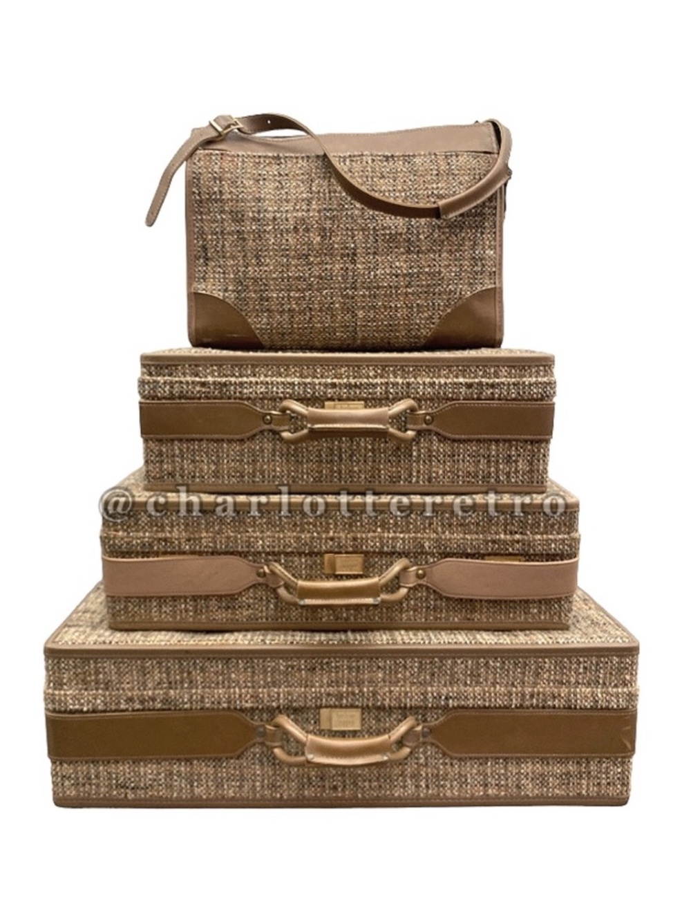 vtg Hartmann Tweed Luggage w Leather Accents